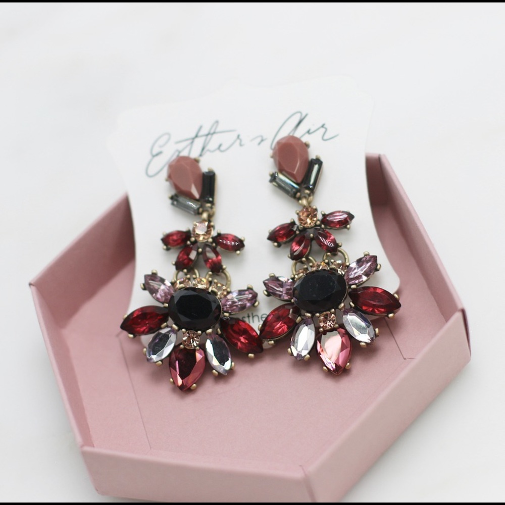 Cranberry rhinestone Statement Earrings